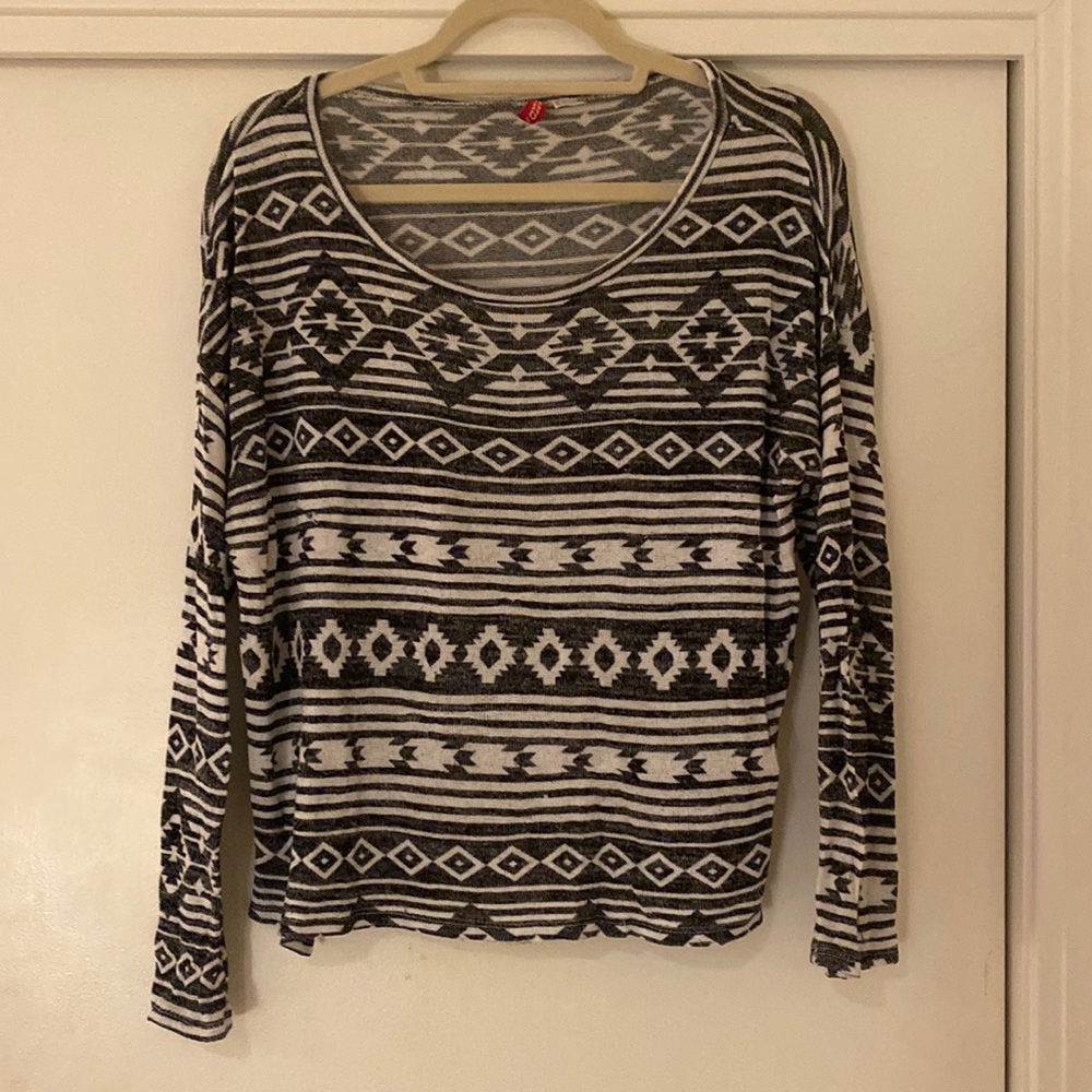 H&M black and white tribal print shirt, size medium
